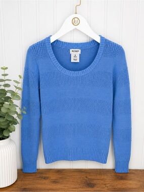 Old Navy Periwinkle Scoop Neck Textured Stripe Sweater